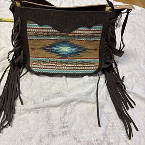 NWT Ariat Conceal Carry Wool Leather Fringe Aztec Bag Handbag Tooled WESTERN